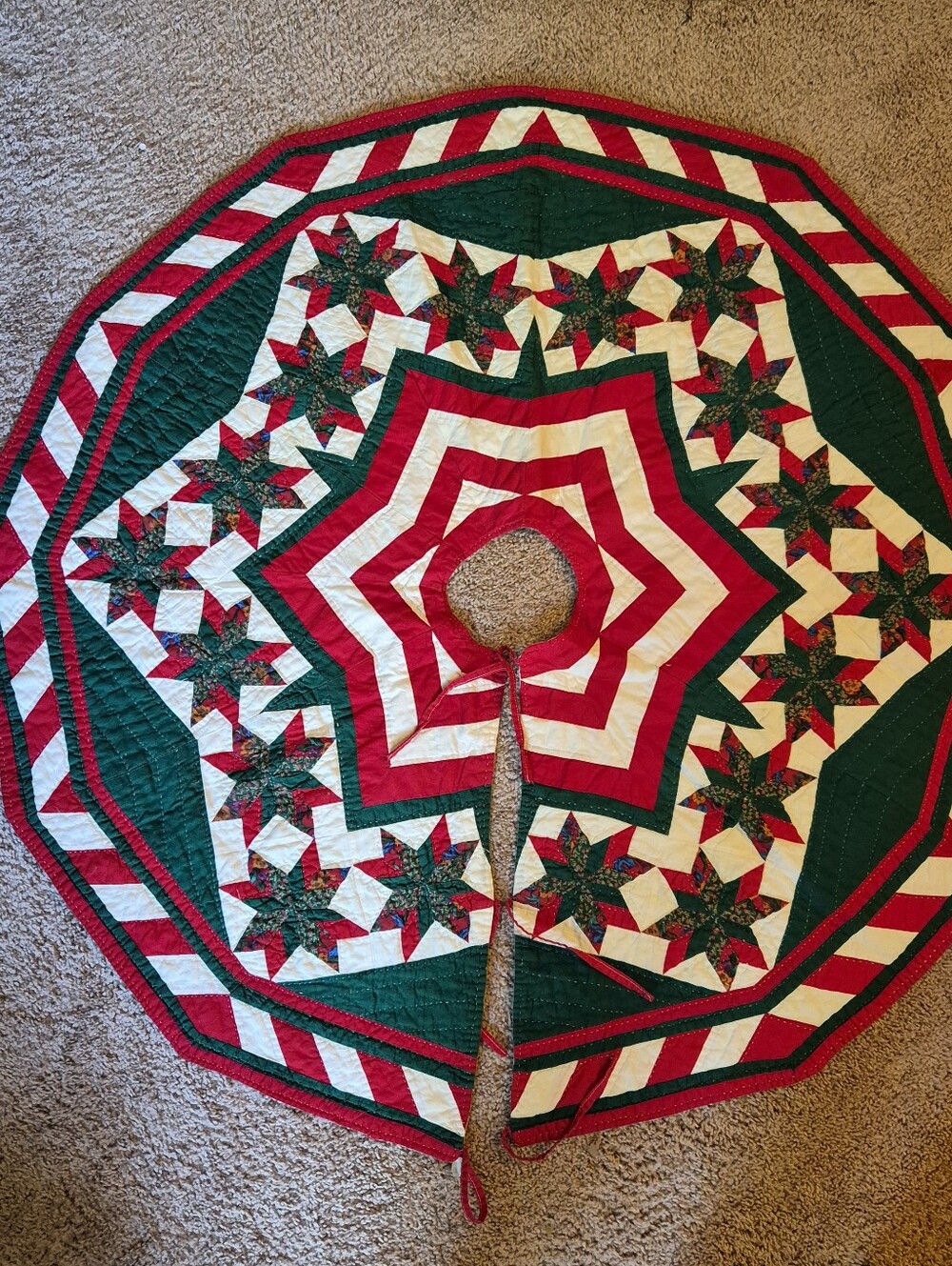Handmade Red & Green Star Patchwork Christmas Tree Skirt